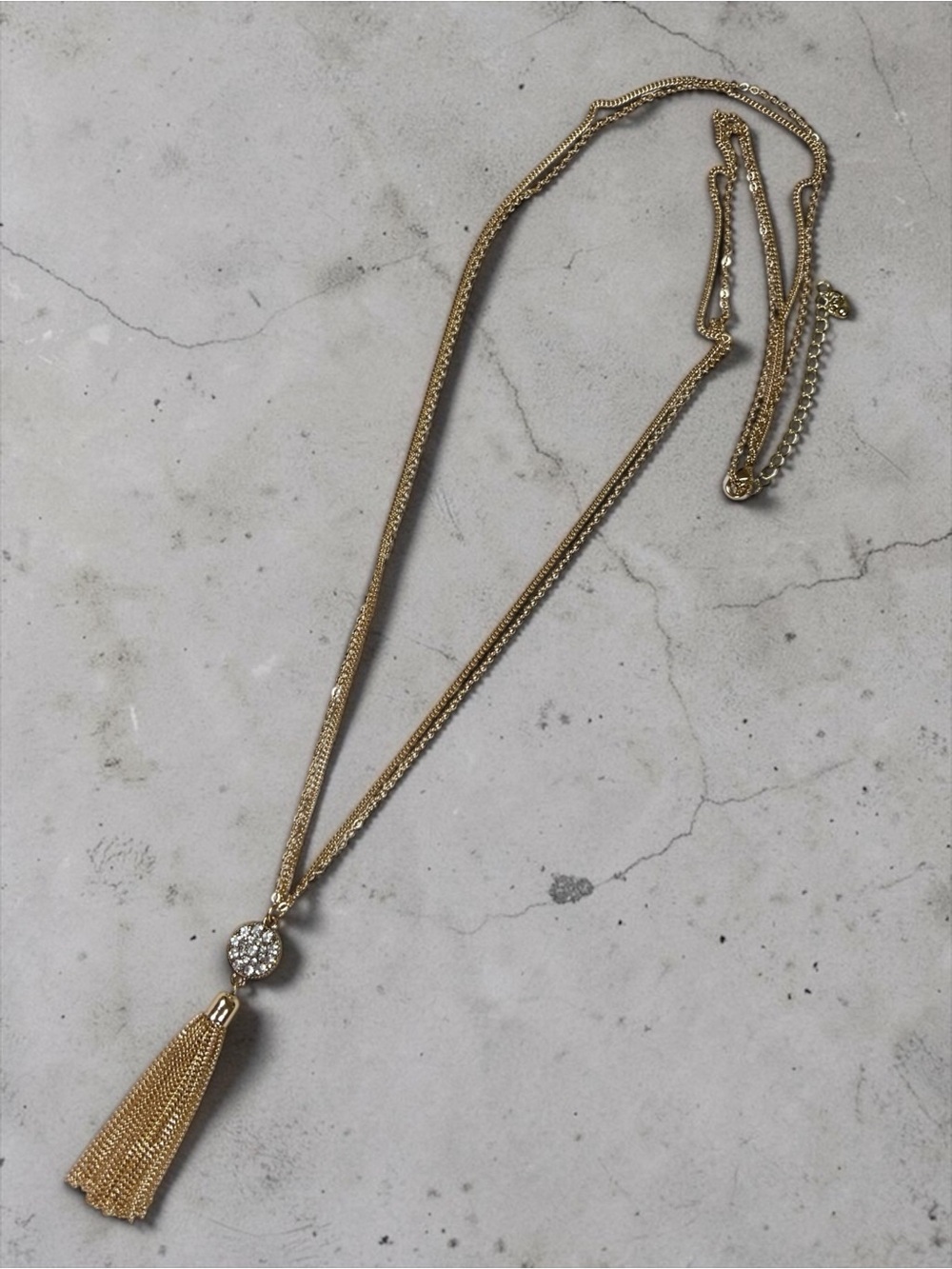 Gold Tassel Pendant Necklace with Crystal Accent - Women Jewelry